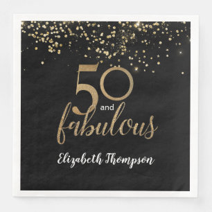 Serviette En Papier Black Gold Confetti 50 et fabuleux 50e anniversair
