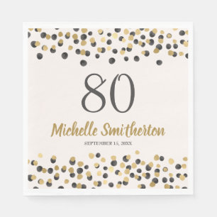 Serviette En Papier Black Gold Confetti Parties scintillant 80e annive