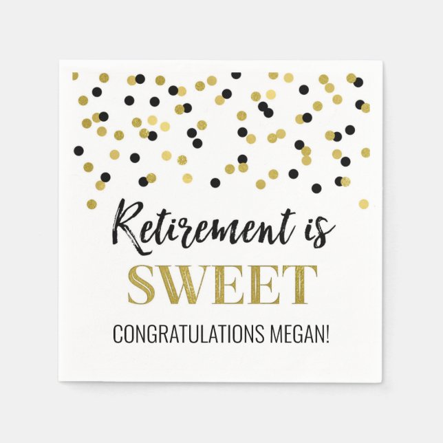 Serviette En Papier Black Gold Confetti Retirement est doux (Devant)