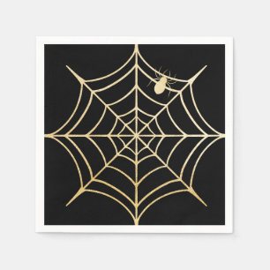Serviette En Papier Black & Gold Éffrayant Halloween Spiderweb & Spide