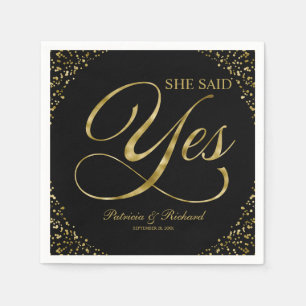 Serviette En Papier Black Gold Elle A Dit Oui Engagement