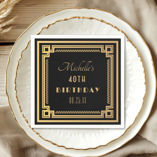 Serviette En Papier Black Gold Great Gatsby Art Déco Anniversaire