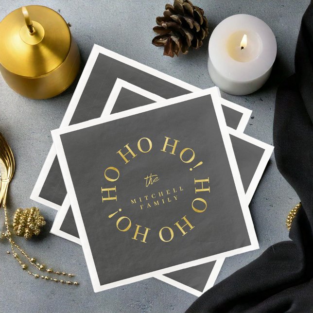 Serviette En Papier Black Gold Noël Ho Ho Ho ID1009 (Créateur téléchargé)