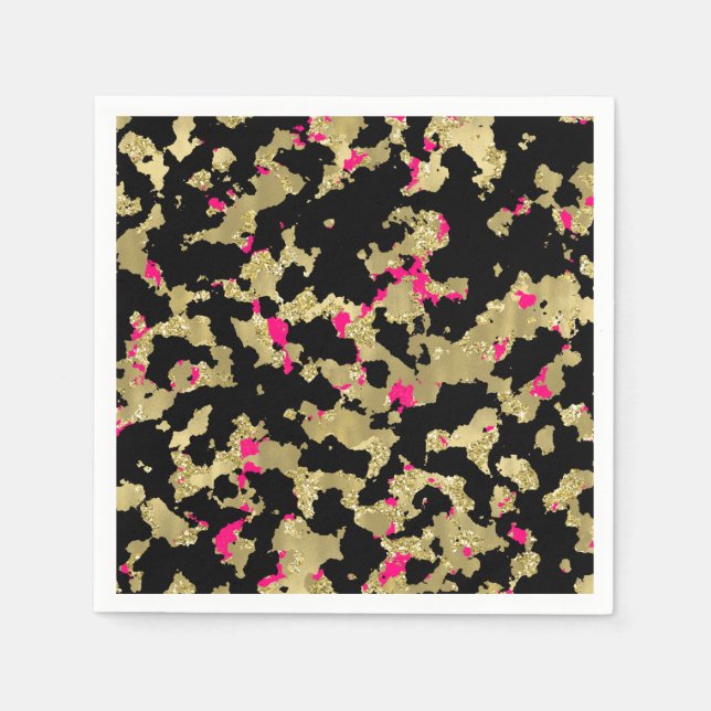Serviette En Papier Black Gold Parties scintillant Hot rose Abstrait P (Devant)