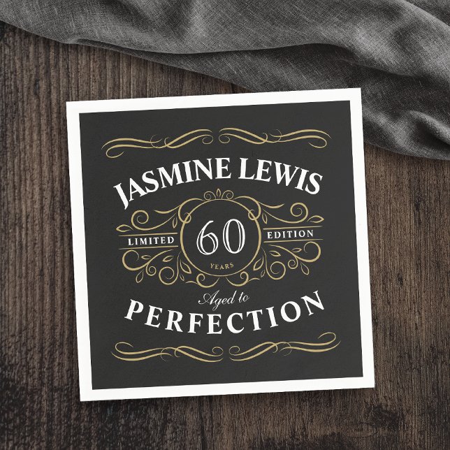 Serviette En Papier Black Gold Vintage âge à la perfection anniversair (Black Gold Vintage Aged To Perfection birthday Napkins)