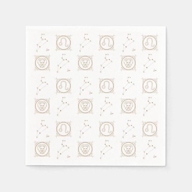 Serviette En Papier Black & Gold Zodiac Leo Astrologie Star Sign Carré (Devant)