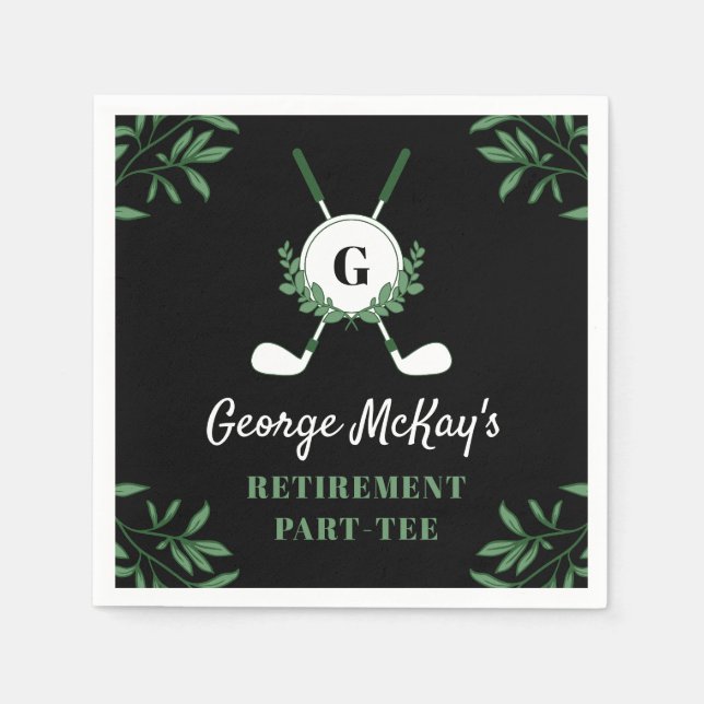Serviette En Papier Black Greenery Golf Themed Retirement Party (Devant)
