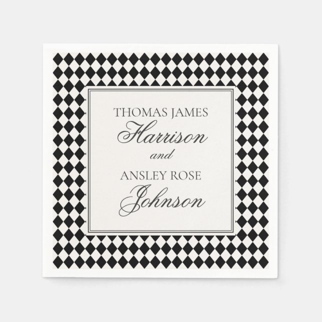 Serviette En Papier Black Harlequin Checkered Wedding (Devant)