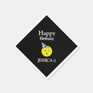 Serviette En Papier Black Jaune Blanc Joyeux Emoji Anniversaire
