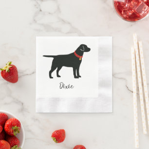 Serviette En Papier Black Lab Chien Ajouter un nom Collier rouge