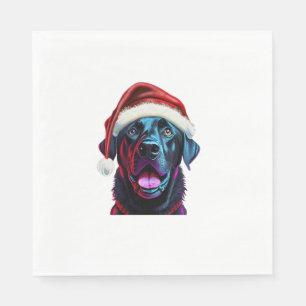 Serviette En Papier Black Lab Christmas Magie_ Labrador à Santa Hat