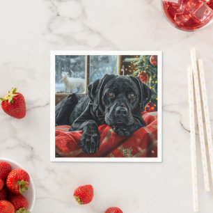 Serviette En Papier Black Labrador Chien Festive de Noël