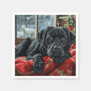 Serviette En Papier Black Labrador Chien Festive de Noël