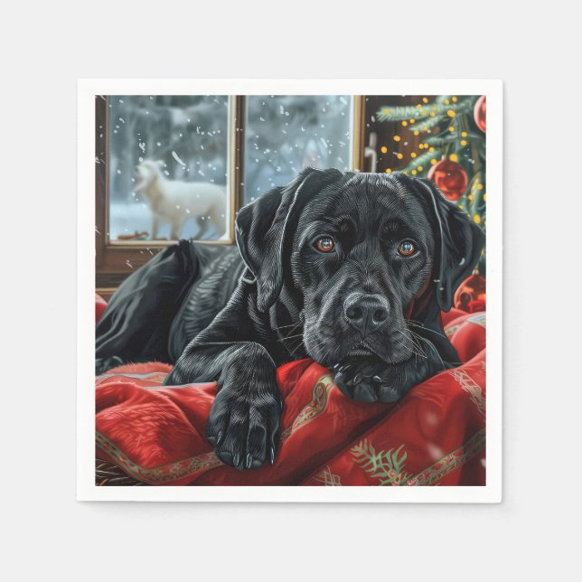 Serviette En Papier Black Labrador Chien Festive de Noël (Devant)