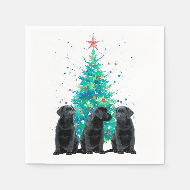 Serviette En Papier Black Labrador Christmas Tree mignonne Chien Chien (Devant)