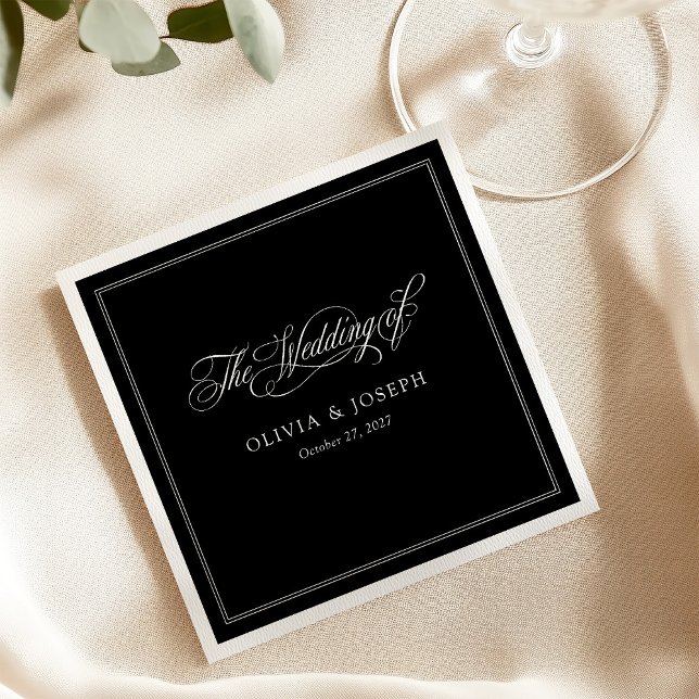 Serviette En Papier Black | Mariage classique italien d'élégance (Créateur téléchargé)