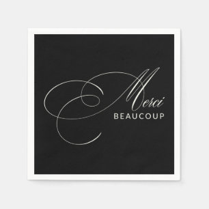 Serviette En Papier Black Merci Beaucoup Elegant Merci de calligraphie