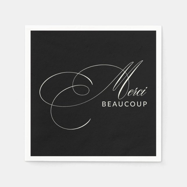 Serviette En Papier Black Merci Beaucoup Elegant Merci de calligraphie (Devant)
