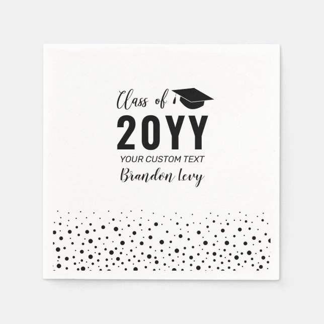 Serviette En Papier Black Modern Confetti Graduation Party (Devant)