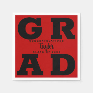 Serviette En Papier Black on Scarlet Red Graduation Party