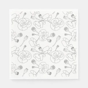 Serviette En Papier Black on White Poppies