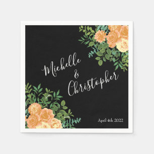 Serviette En Papier Black & Peach Mariage Floral moderne