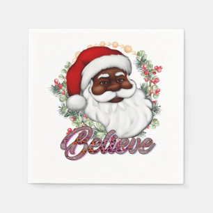 Serviette En Papier Black Père Noël Believe Melanin Man Christmas Chev