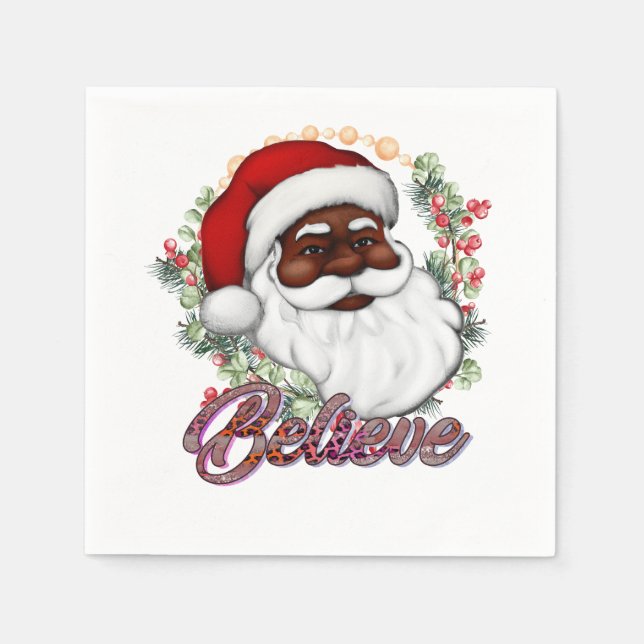 Serviette En Papier Black Père Noël Believe Melanin Man Christmas Chev (Devant)