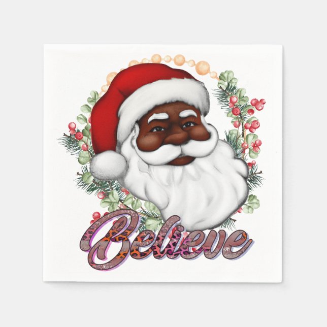 Serviette En Papier Black Père Noël Believe Melanin Man Christmas Chev (Devant)