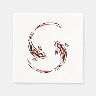 Serviette En Papier Black & Red Japanese Koi Fish Artistic