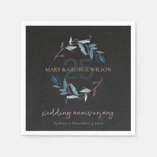 SERVIETTE EN PAPIER BLACK ROSE FOLIAGE WREATH TOUTE L'ANNÉE 25 ANNIVER