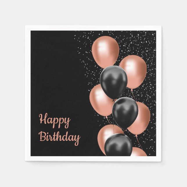 Serviette En Papier Black Rose Gold Balloon Chic (Devant)