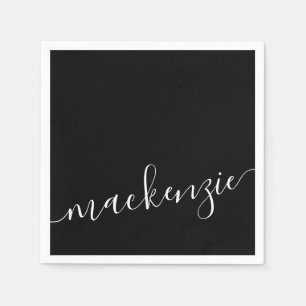 Serviette En Papier Black Script Modern Personnalisé Nom Party