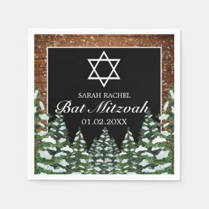 Serviette En Papier Black Snowy Bois & Forêt Pine Bar Bat mitzvah