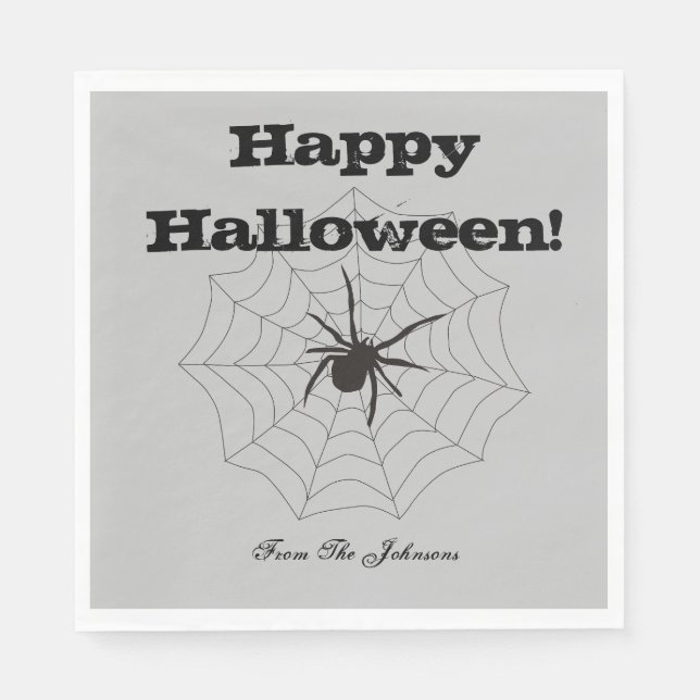 Serviette En Papier Black Spider Grey Papier Halloween Party Napkins (Devant)