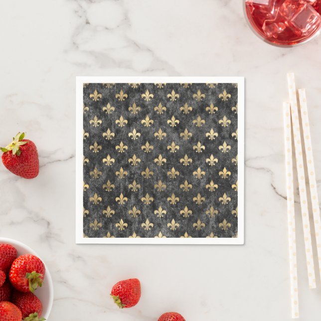 Serviette En Papier Black Velvet Fleur de Lis Mardi gras d'Orleans (En situation)