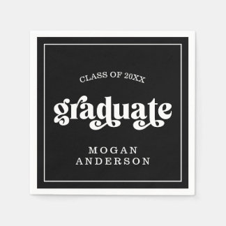Serviette En Papier Black Vintage Bold Typography Graduate