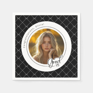 Serviette En Papier Black White Bows Photo Graduation Party Napkins