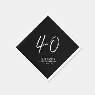 Serviette En Papier Black & White   Brush Script Fête d'anniversaire 4