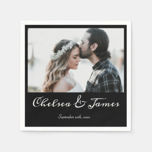 Serviette En Papier Black & White Calligraphy Photo Cocktail Party