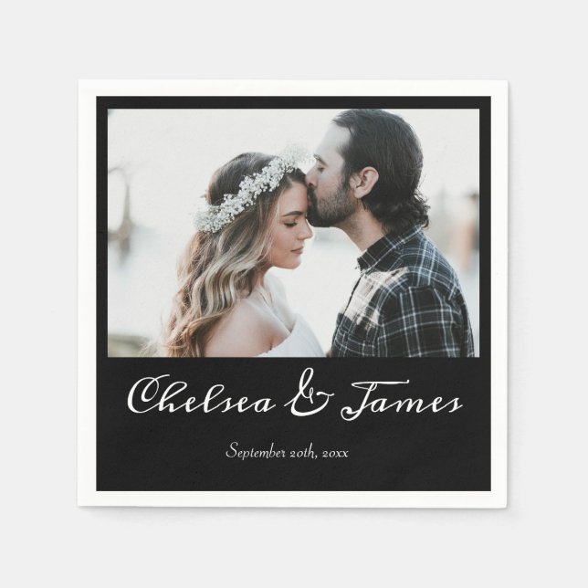 Serviette En Papier Black & White Calligraphy Photo Cocktail Party (Devant)