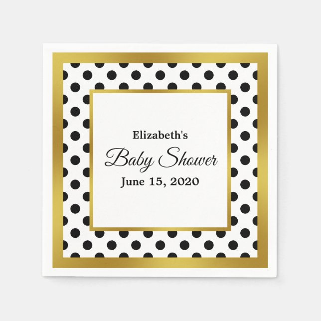 Serviette En Papier Black White et Faux Gold Baby shower (Devant)