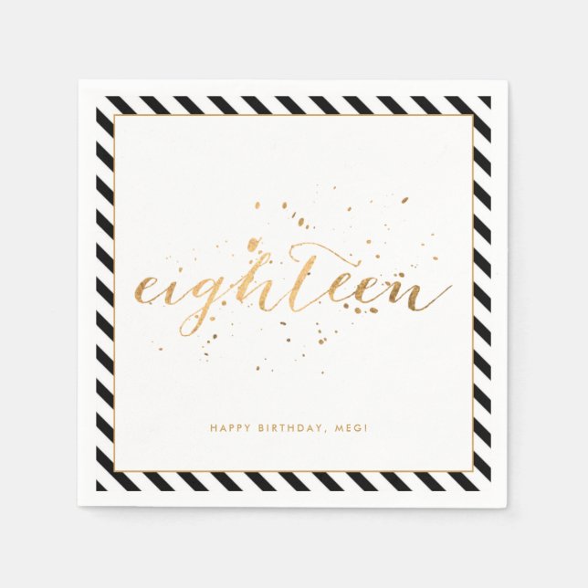 Serviette En Papier Black White Gold Dix-huit ans fête (Devant)