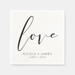 Serviette En Papier Black & White LOVE Minimal Mariage moderne
