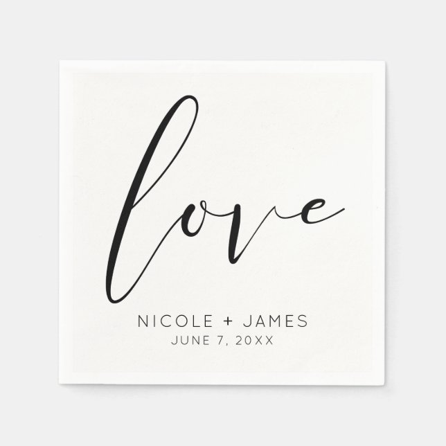 Serviette En Papier Black & White LOVE Minimal Mariage moderne (Devant)
