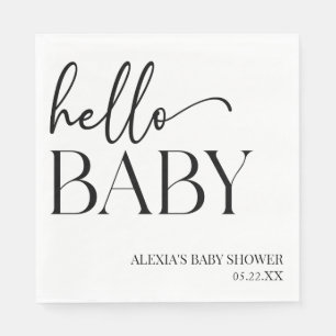 Serviette En Papier Black White Minimaliste Hello Baby shower bébé