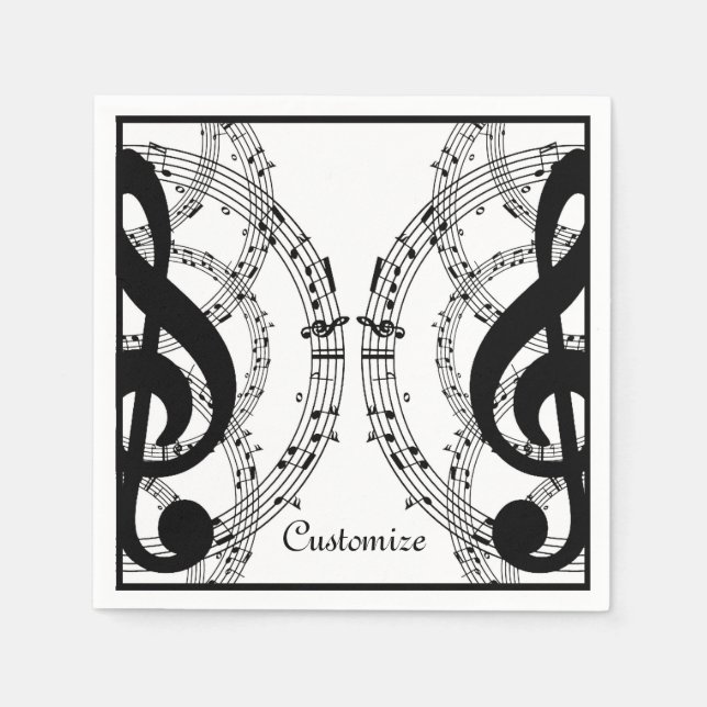 Serviette En Papier Black & White Mirror Image Music 2 Napkins (Devant)