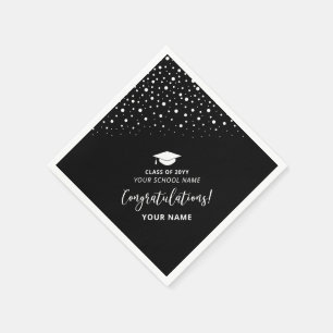 Serviette En Papier Black & White Modern School Graduation Party