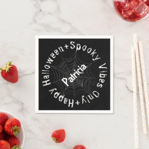 Serviette En Papier Black White Script Éffrayant moderne Halloween heu