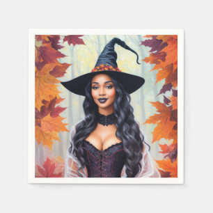 Serviette En Papier Black Woman Witch Fall quitte l'art